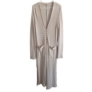 In Loom Cream Textured Waffle Knit Boho Cardigan Size Small